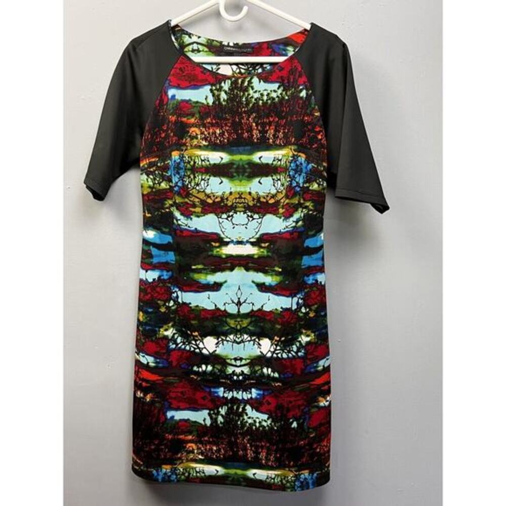 Chris McLaughlin‎ Dress Womens 12 Black Bold Colorful Sheath scoop neck Pullover